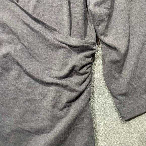 Attention Black Faux Wrap Ruche 3/4 Sleeve Top XL Stretch Effortless Travel - Picture 2 of 5